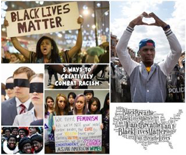 A collage of activists holding up signs and advocating for social justice