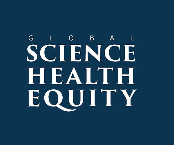 "Global Science Health Equity" in white text on a dark blue background
