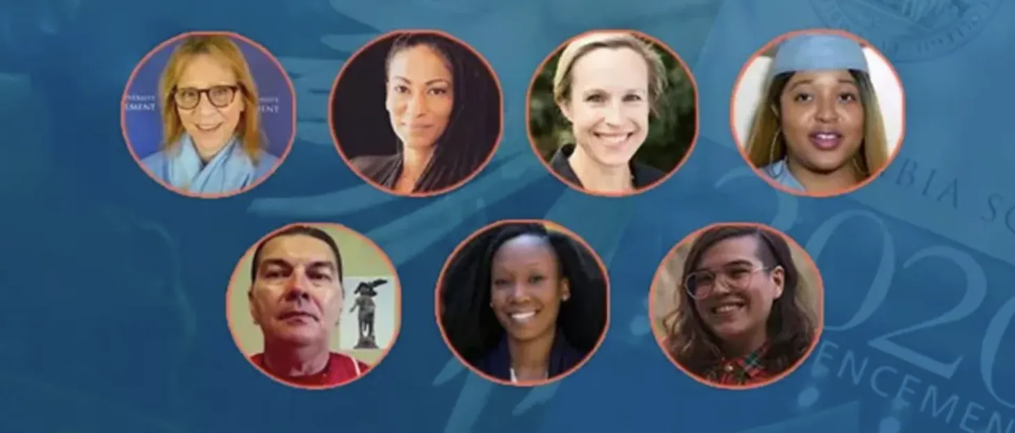 Seven images of 2020 virtual graduates set to speak and graduate during the upcoming CSSW commencement ceremony