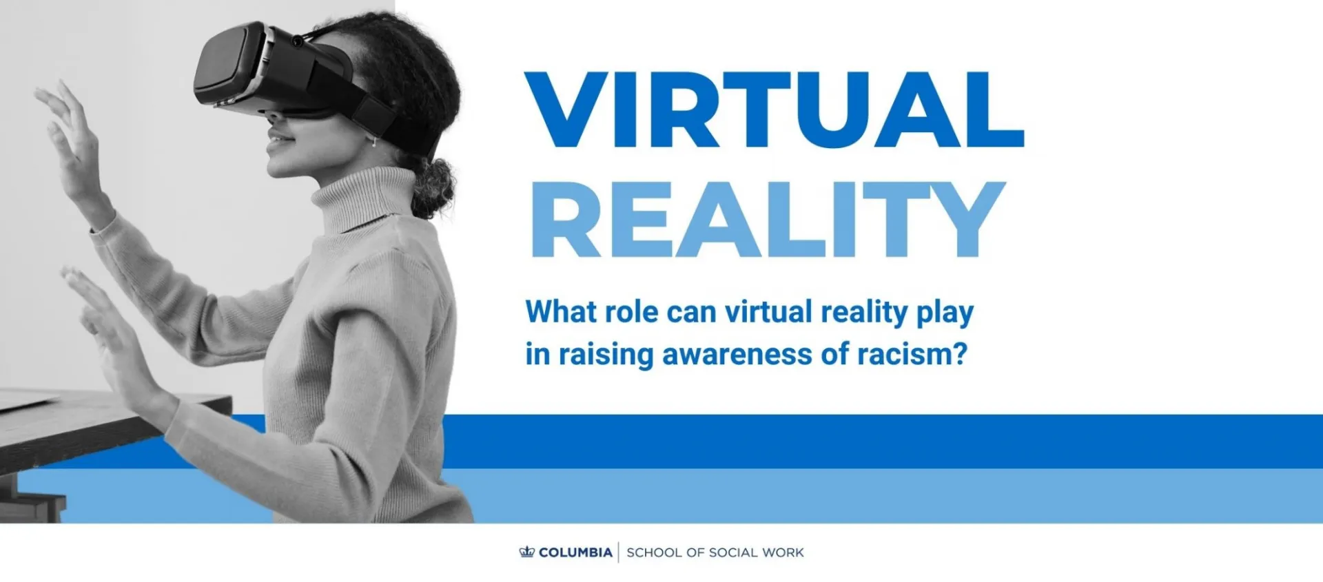 Woman wears a pair of virtual reality googles 