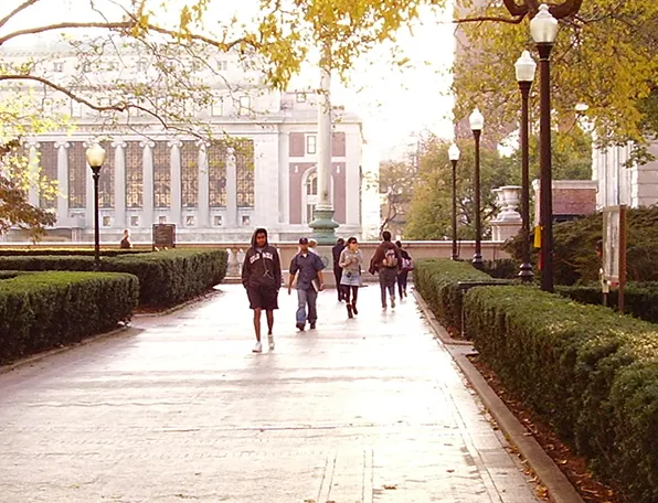 Shot of campus with Butler Library in the distance.